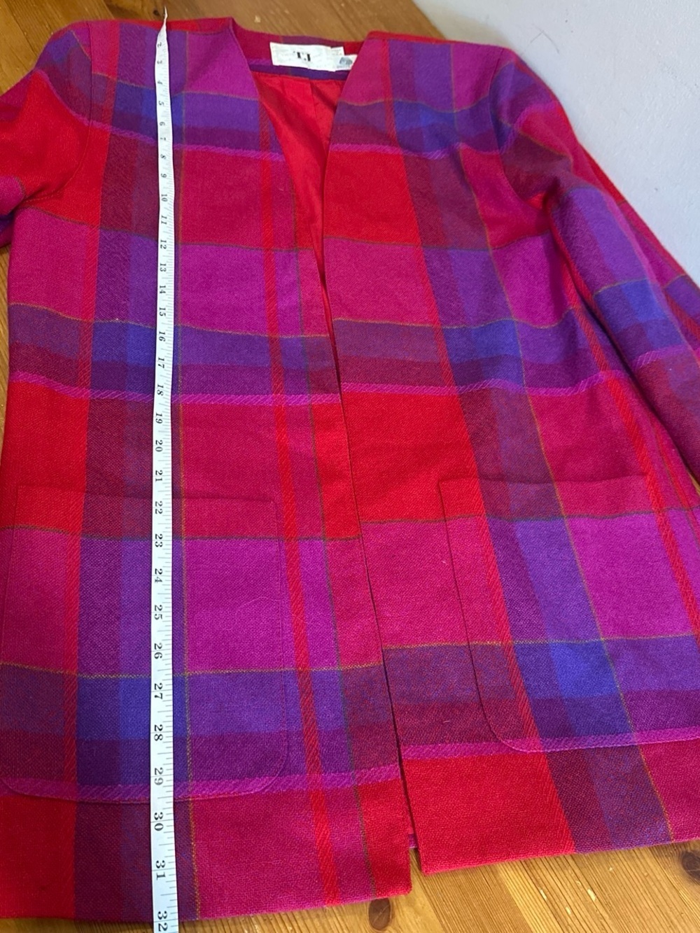 Thermo Jac Blazer 100%Pure Wool VintageOpen-Front Plaid Blazer in Red and Pink - Picture 6 of 15